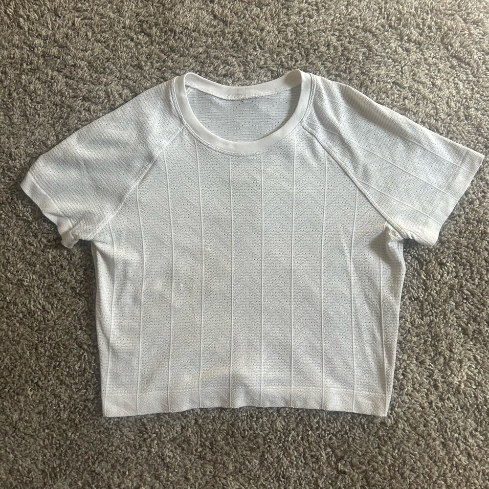 Lululemon Swiftly Pointelle Cropped Short-Sleeve Shirt Size 8